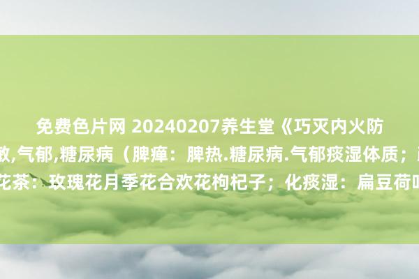 免费色片网 20240207养生堂《巧灭内火防脾瘅》视频和札记:姜敏,气郁,糖尿病（脾瘅：脾热.糖尿病.气郁痰湿体质；疏肝理气三花茶：玫瑰花月季花合欢花枸杞子；化痰湿：扁豆荷叶陈皮普洱茶；气郁痰湿体质饮食转机）